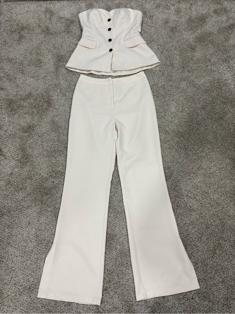 High-Rise Cream Wide-Leg Tailored Pant Suit Set with Tailored Top